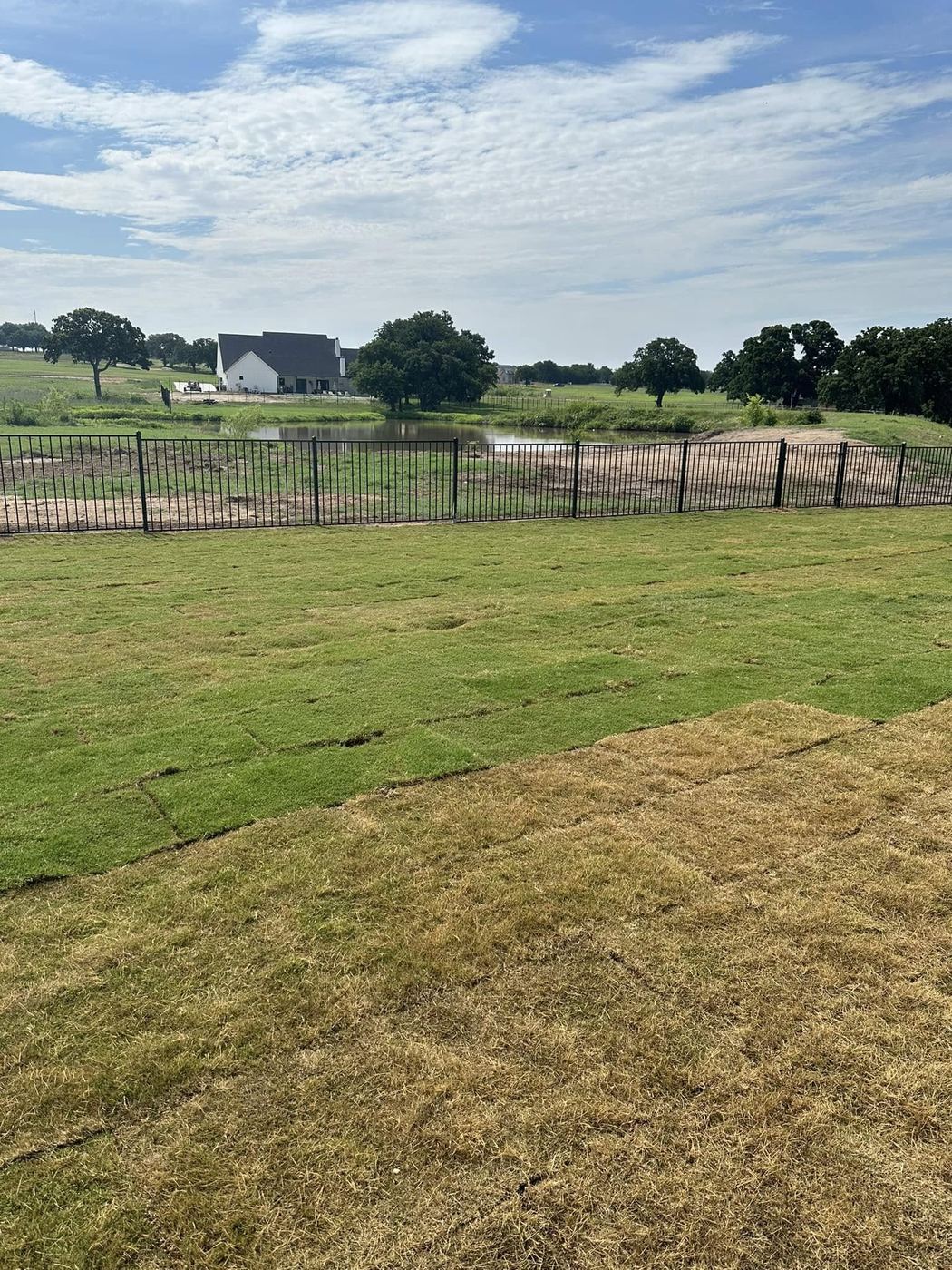 Flat-top steel pipe fence around a rural property